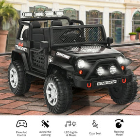 12V 2-Seater Kids Ride On Truck Electric Jeep Car with Remote Control, Spring Suspension, Rocking Function, LED Lights & Bluetooth Music