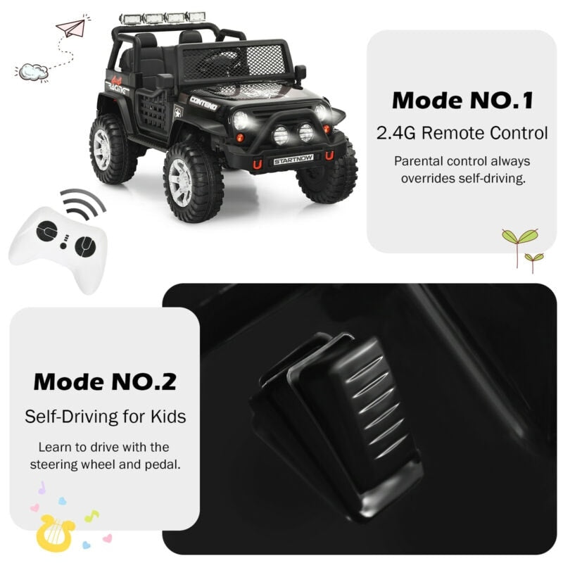 12V 2-Seater Kids Ride On Truck Electric Jeep Car with Remote Control, Spring Suspension, Rocking Function, LED Lights & Bluetooth Music