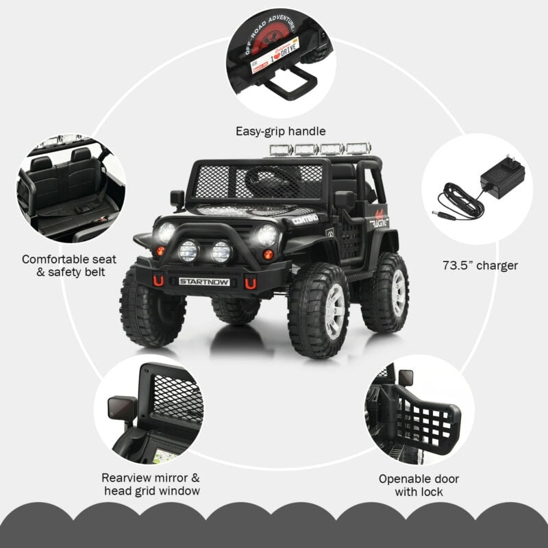 12V 2-Seater Kids Ride On Truck Electric Jeep Car with Remote Control, Spring Suspension, Rocking Function, LED Lights & Bluetooth Music