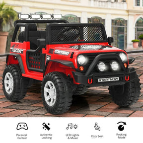 12V 2-Seater Kids Ride On Truck Electric Jeep Car with Remote Control, Spring Suspension, Rocking Function, LED Lights & Bluetooth Music