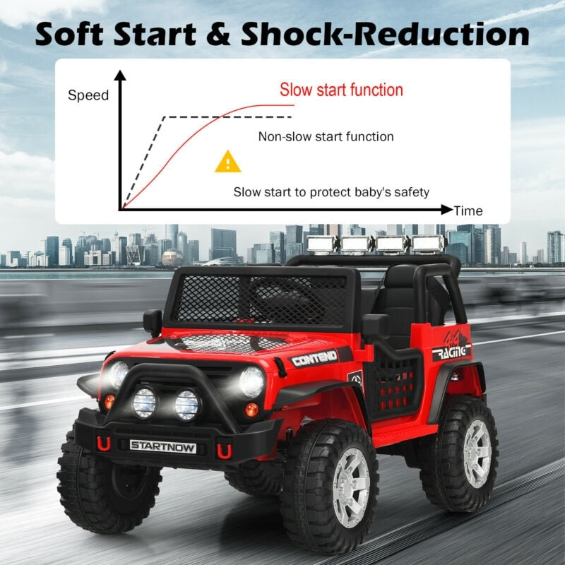 12V 2-Seater Kids Ride On Truck Electric Jeep Car with Remote Control, Spring Suspension, Rocking Function, LED Lights & Bluetooth Music