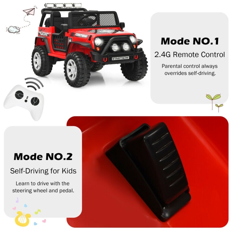 12V 2-Seater Kids Ride On Truck Electric Jeep Car with Remote Control, Spring Suspension, Rocking Function, LED Lights & Bluetooth Music