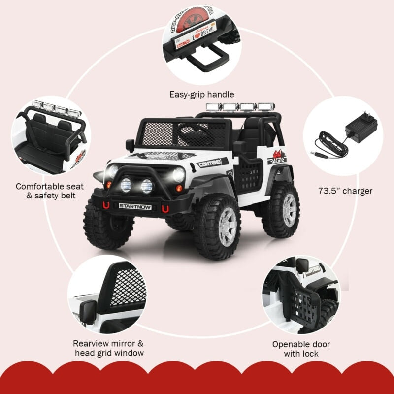 12V 2-Seater Kids Ride On Truck Electric Jeep Car with Remote Control, Spring Suspension, Rocking Function, LED Lights & Bluetooth Music