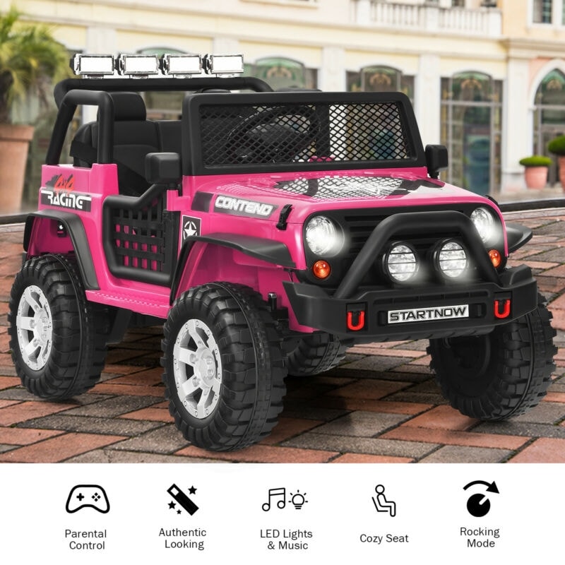 12V 2-Seater Kids Ride On Truck Electric Jeep Car with Remote Control, Spring Suspension, Rocking Function, LED Lights & Bluetooth Music