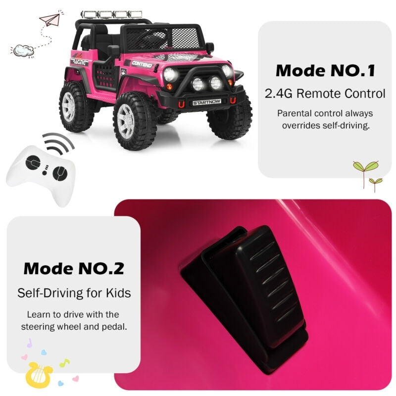 12V 2-Seater Kids Ride On Truck Electric Jeep Car with Remote Control, Spring Suspension, Rocking Function, LED Lights & Bluetooth Music
