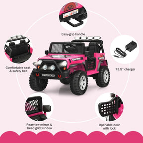 12V 2-Seater Kids Ride On Truck Electric Jeep Car with Remote Control, Spring Suspension, Rocking Function, LED Lights & Bluetooth Music