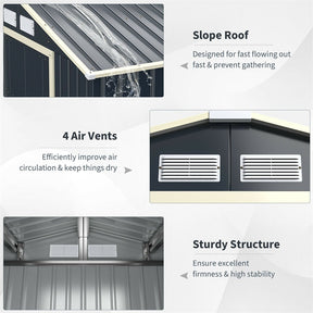 7 x 4 FT Outdoor Metal Storage Shed with 4 Air Vents & Sliding Double Lockable Doors, Backyard Tool Shed Garden Storage House