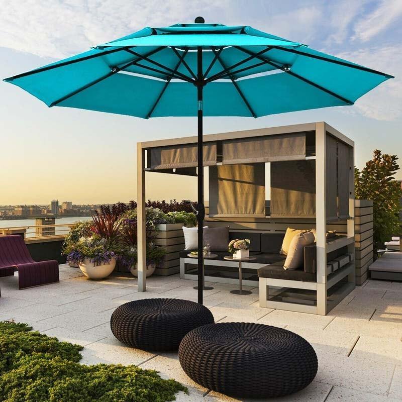 10FT 3 Tier Patio Market Umbrella with Crank & Easy Tilt, Double Vented Outdoor Table Umbrella for Backyard, Poolside, Deck,