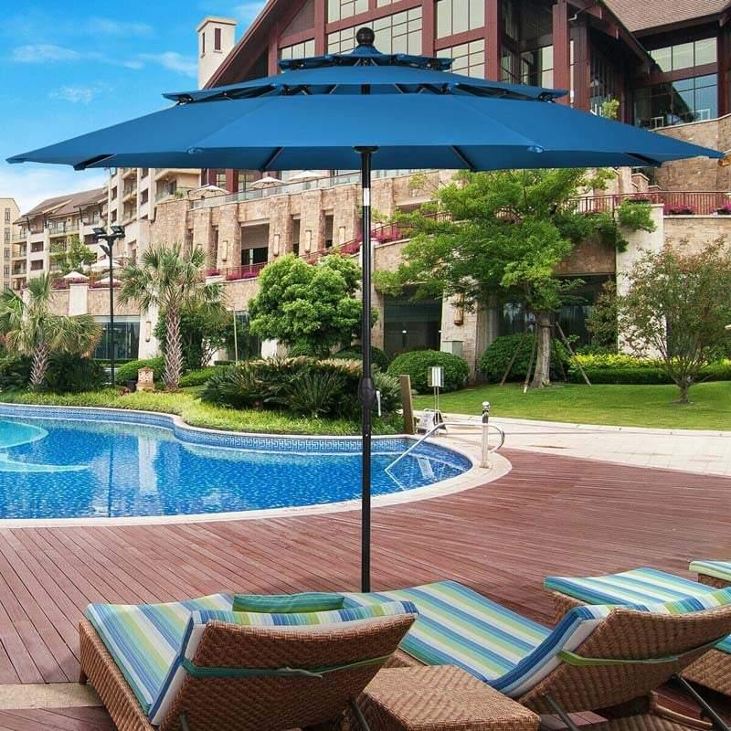 10FT 3 Tier Patio Market Umbrella with Crank & Easy Tilt, Double Vented Outdoor Table Umbrella for Backyard, Poolside, Deck,