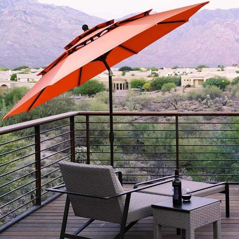 10FT 3 Tier Patio Market Umbrella with Crank & Easy Tilt, Double Vented Outdoor Table Umbrella for Backyard, Poolside, Deck,