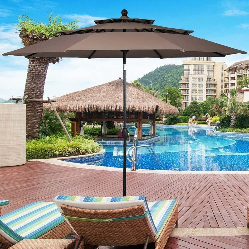 10FT 3 Tier Patio Market Umbrella with Crank & Easy Tilt, Double Vented Outdoor Table Umbrella for Backyard, Poolside, Deck,