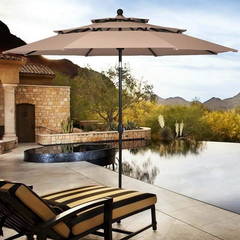 10FT 3 Tier Patio Market Umbrella with Crank & Easy Tilt, Double Vented Outdoor Table Umbrella for Backyard, Poolside, Deck,