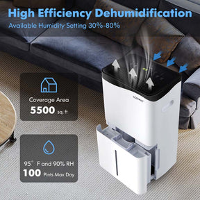 5500 Sq. Ft 100 Pints Portable Dehumidifier for Basements & Home with Smart App & Alexa Voice Control