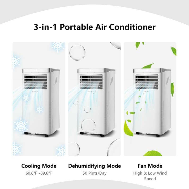 10000 BTU 3-in-1 Portable Air Conditioner Air Cooler Fan Dehumidifier with Remote Control & LED Smart Touch Panel