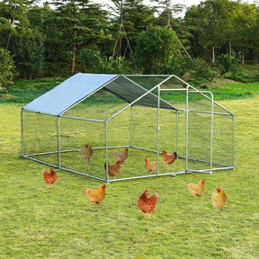 13FT Large Chicken Coop, Galvanized Metal Walk-in Poultry Cage Hen Run House Rabbits Habitat with Waterproof Cover & Lockable Door for Backyard Farm