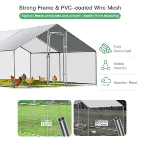 13FT Large Chicken Coop, Galvanized Metal Walk-in Poultry Cage Hen Run House Rabbits Habitat with Waterproof Cover & Lockable Door for Backyard Farm