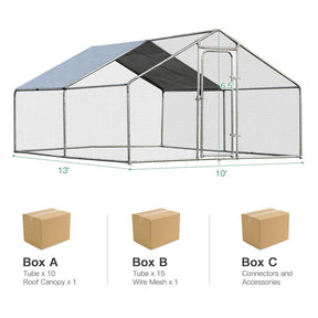 13FT Large Chicken Coop, Galvanized Metal Walk-in Poultry Cage Hen Run House Rabbits Habitat with Waterproof Cover & Lockable Door for Backyard Farm