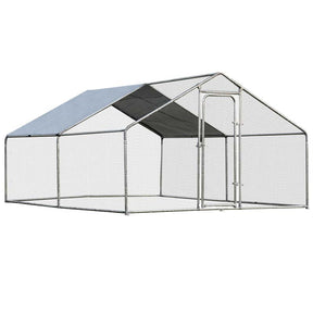 13FT Large Chicken Coop, Galvanized Metal Walk-in Poultry Cage Hen Run House Rabbits Habitat with Waterproof Cover & Lockable Door for Backyard Farm