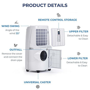 12000 BTU 3-in-1 Portable Air Conditioner Air Cooler Fan Dehumidifier with Remote Control & Touch Panel, 3 Speeds