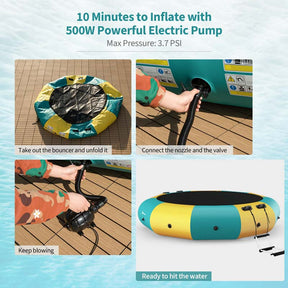 12 FT Inflatable Water Bouncer Trampoline Portable Bounce Swim Platform for Lakes Pools Calm Sea