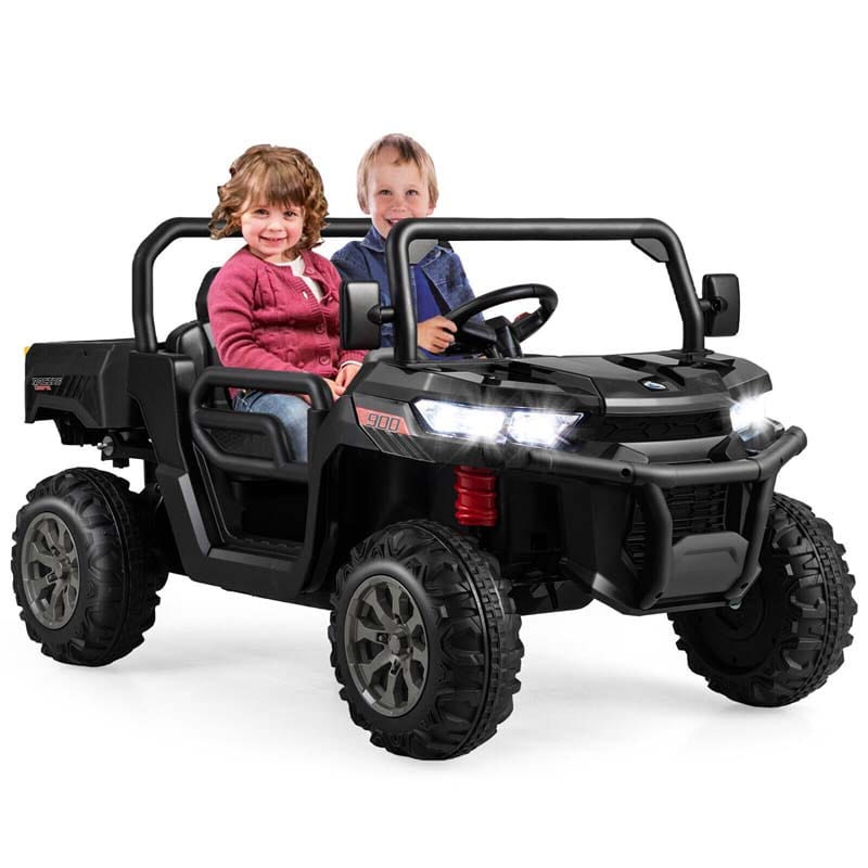 12V 2-Seater Kids Ride On Dump Truck, Off-Road Electric UTV Ride On Car with Remote Control, Power Dump Bed & Shovel, Battery Powered Gift Toy