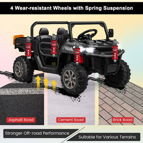 12V 2-Seater Kids Ride On Dump Truck, Off-Road Electric UTV Ride On Car with Remote Control, Power Dump Bed & Shovel, Battery Powered Gift Toy