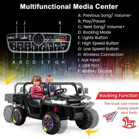 12V 2-Seater Kids Ride On Dump Truck, Off-Road Electric UTV Ride On Car with Remote Control, Power Dump Bed & Shovel, Battery Powered Gift Toy