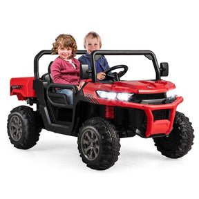 12V 2-Seater Kids Ride On Dump Truck, Off-Road Electric UTV Ride On Car with Remote Control, Power Dump Bed & Shovel, Battery Powered Gift Toy