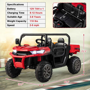12V 2-Seater Kids Ride On Dump Truck, Off-Road Electric UTV Ride On Car with Remote Control, Power Dump Bed & Shovel, Battery Powered Gift Toy
