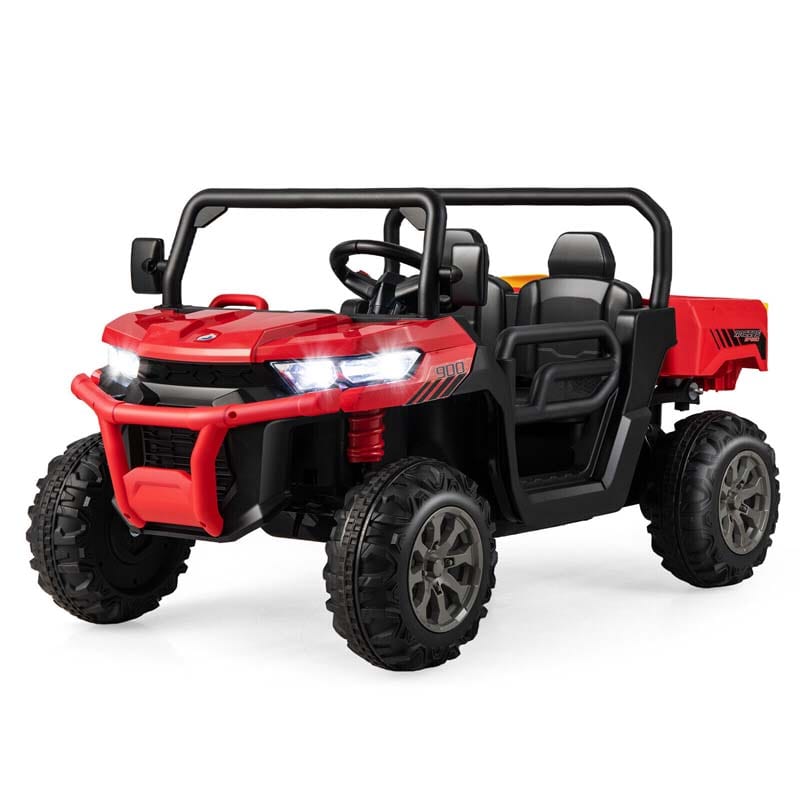 12V 2-Seater Kids Ride On Dump Truck, Off-Road Electric UTV Ride On Car with Remote Control, Power Dump Bed & Shovel, Battery Powered Gift Toy