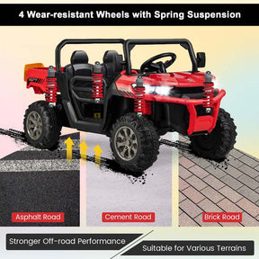 12V 2-Seater Kids Ride On Dump Truck, Off-Road Electric UTV Ride On Car with Remote Control, Power Dump Bed & Shovel, Battery Powered Gift Toy