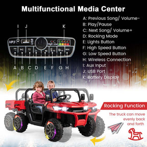 12V 2-Seater Kids Ride On Dump Truck, Off-Road Electric UTV Ride On Car with Remote Control, Power Dump Bed & Shovel, Battery Powered Gift Toy
