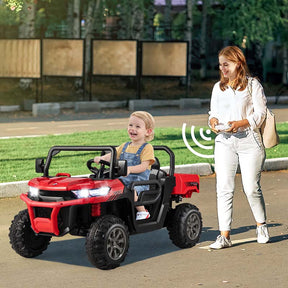 12V 2-Seater Kids Ride On Dump Truck, Off-Road Electric UTV Ride On Car with Remote Control, Power Dump Bed & Shovel, Battery Powered Gift Toy