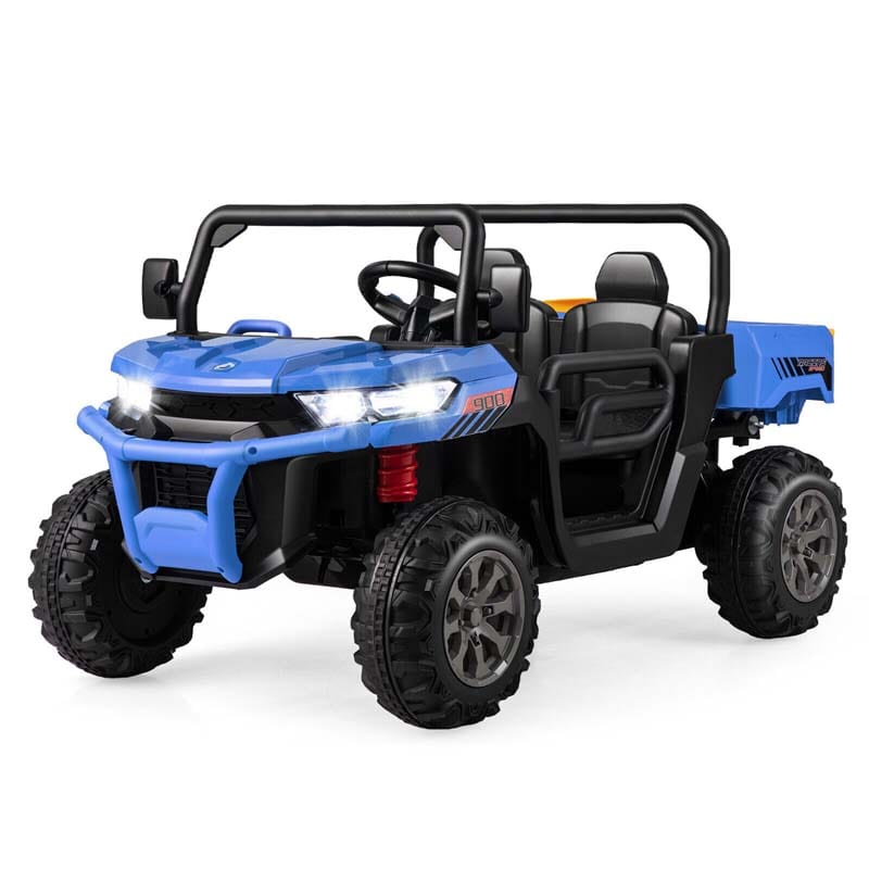 12V 2-Seater Kids Ride On Dump Truck, Off-Road Electric UTV Ride On Car with Remote Control, Power Dump Bed & Shovel, Battery Powered Gift Toy