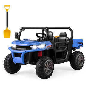 12V 2-Seater Kids Ride On Dump Truck, Off-Road Electric UTV Ride On Car with Remote Control, Power Dump Bed & Shovel, Battery Powered Gift Toy