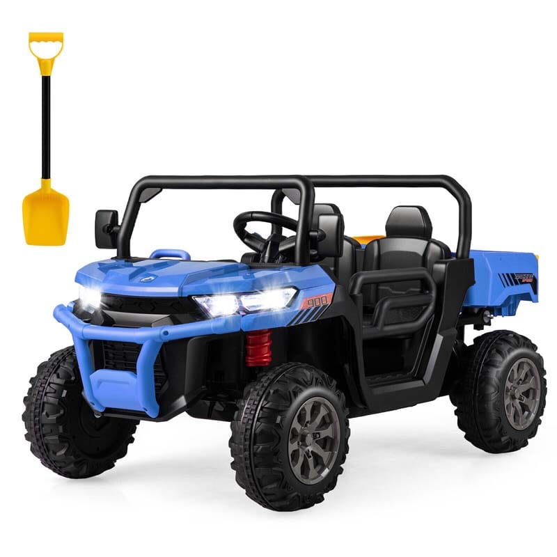 12V 2-Seater Kids Ride On Dump Truck, Off-Road Electric UTV Ride On Car with Remote Control, Power Dump Bed & Shovel, Battery Powered Gift Toy
