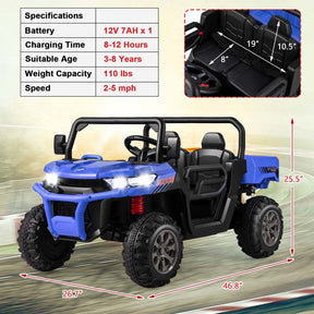 12V 2-Seater Kids Ride On Dump Truck, Off-Road Electric UTV Ride On Car with Remote Control, Power Dump Bed & Shovel, Battery Powered Gift Toy