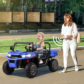 12V 2-Seater Kids Ride On Dump Truck, Off-Road Electric UTV Ride On Car with Remote Control, Power Dump Bed & Shovel, Battery Powered Gift Toy