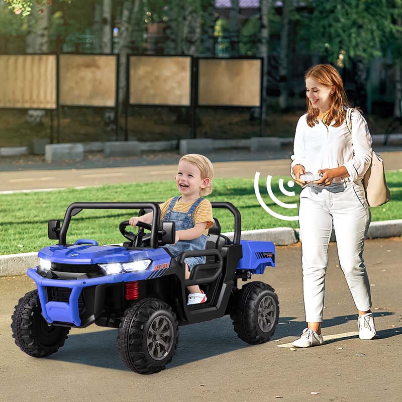 12V 2-Seater Kids Ride On Dump Truck, Off-Road Electric UTV Ride On Car with Remote Control, Power Dump Bed & Shovel, Battery Powered Gift Toy