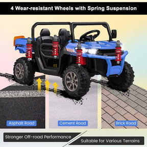 12V 2-Seater Kids Ride On Dump Truck, Off-Road Electric UTV Ride On Car with Remote Control, Power Dump Bed & Shovel, Battery Powered Gift Toy