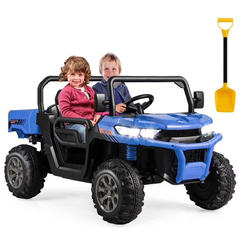 12V 2-Seater Kids Ride On Dump Truck, Off-Road Electric UTV Ride On Car with Remote Control, Power Dump Bed & Shovel, Battery Powered Gift Toy