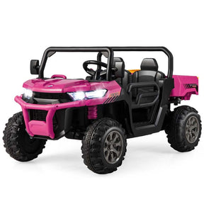 12V 2-Seater Kids Ride On Dump Truck, Off-Road Electric UTV Ride On Car with Remote Control, Power Dump Bed & Shovel, Battery Powered Gift Toy