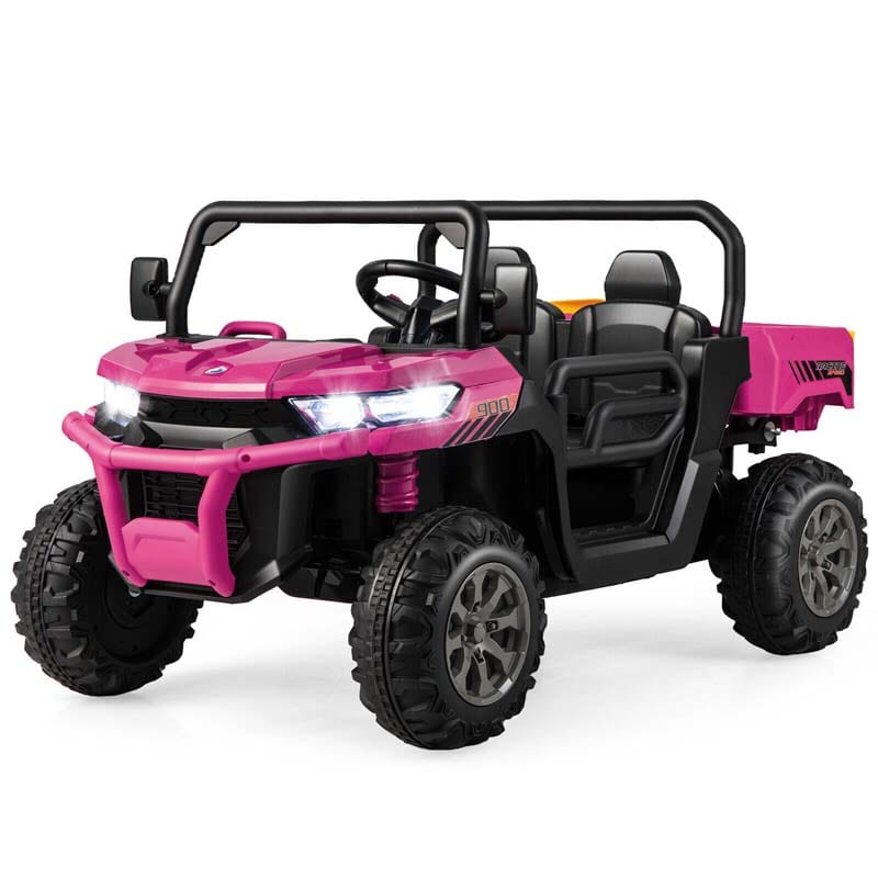 12V 2-Seater Kids Ride On Dump Truck, Off-Road Electric UTV Ride On Car with Remote Control, Power Dump Bed & Shovel, Battery Powered Gift Toy