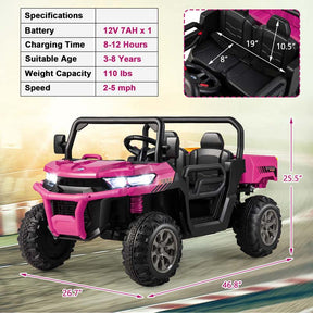 12V 2-Seater Kids Ride On Dump Truck, Off-Road Electric UTV Ride On Car with Remote Control, Power Dump Bed & Shovel, Battery Powered Gift Toy