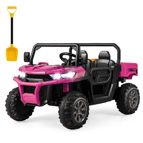 12V 2-Seater Kids Ride On Dump Truck, Off-Road Electric UTV Ride On Car with Remote Control, Power Dump Bed & Shovel, Battery Powered Gift Toy