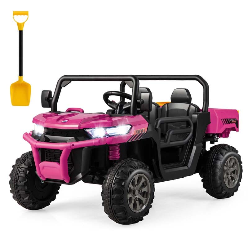 12V 2-Seater Kids Ride On Dump Truck, Off-Road Electric UTV Ride On Car with Remote Control, Power Dump Bed & Shovel, Battery Powered Gift Toy