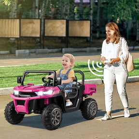 12V 2-Seater Kids Ride On Dump Truck, Off-Road Electric UTV Ride On Car with Remote Control, Power Dump Bed & Shovel, Battery Powered Gift Toy