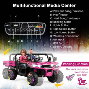 12V 2-Seater Kids Ride On Dump Truck, Off-Road Electric UTV Ride On Car with Remote Control, Power Dump Bed & Shovel, Battery Powered Gift Toy