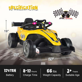 Kids Ride on Formula Racing Car, 12V Battery Powered Electric Racing Truck with Shock Absorbing Wheels