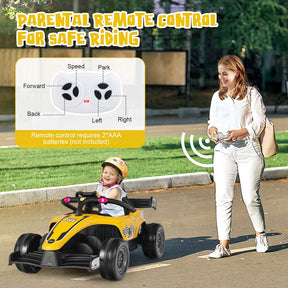 Kids Ride on Formula Racing Car, 12V Battery Powered Electric Racing Truck with Shock Absorbing Wheels